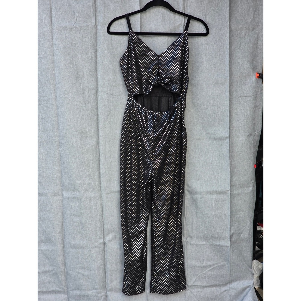 Valfre Black Silver Metallic Polka Dot Cutout Jumpsuit Sleeveless Small